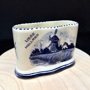 Vintage Handpainted Delft Blue Small Pocket Vase - Lisse Holland Windmill